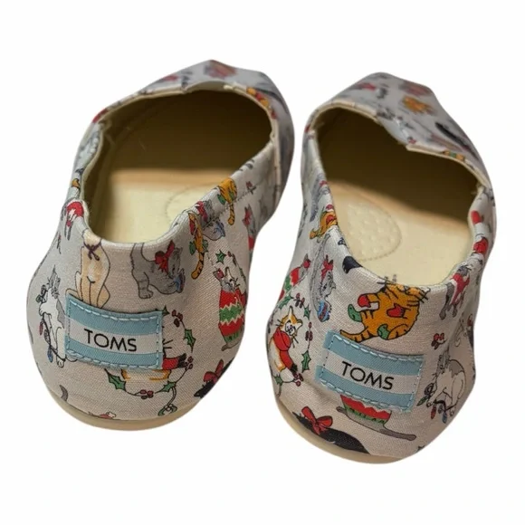 TOMS Christmas Cats Slip On Flats Size 9 - Picture 4 of 6
